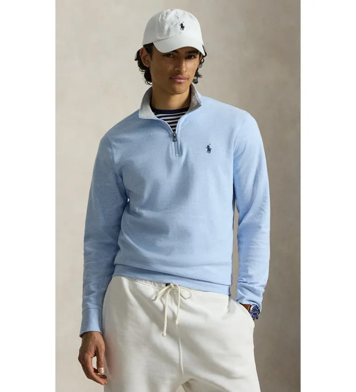 Polo Ralph Lauren para hombre. 710812963048 Jersey con cremallera corta de punto azul (L), Casual, Algodón