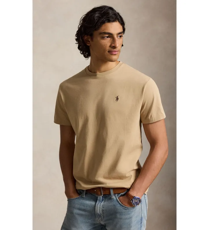 Polo Ralph Lauren para hombre. 710671438527 Camiseta de punto Custom Slim Fit beige (L), Casual, Algodón, Manga corta