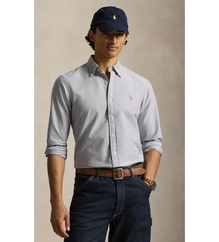 Polo Ralph Lauren para hombre. 710805562500 La icónica camisa oxford azul (L), Casual, Algodón, Manga larga