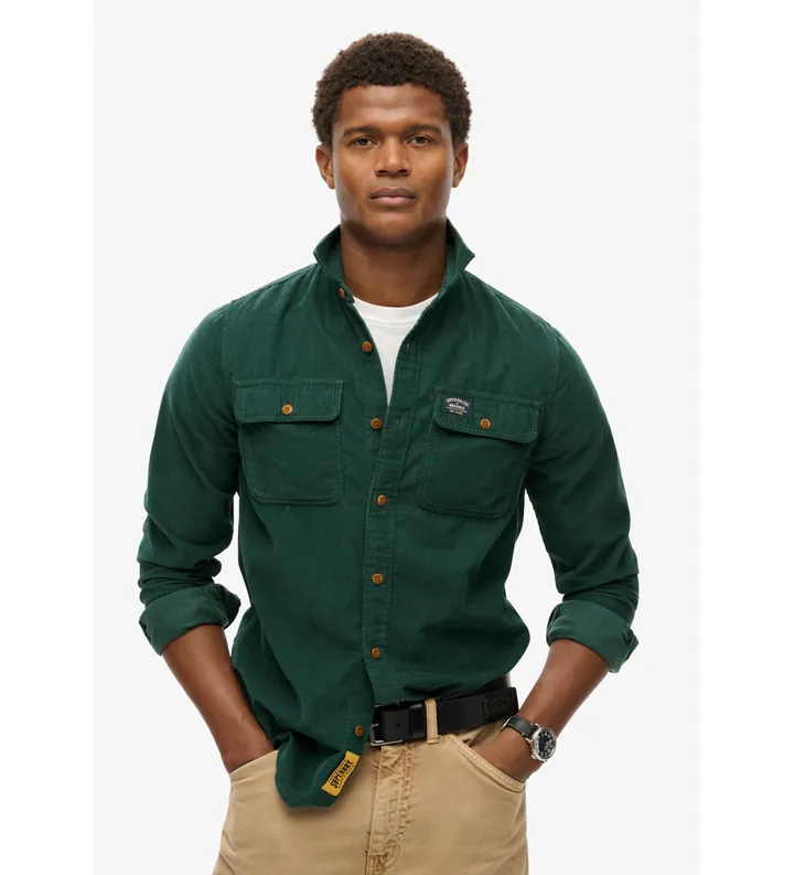 Superdry para hombre. M4010722A Camisa de pana de corte holgado Trailsman verde (XXL), Casual, Algodón, Manga larga