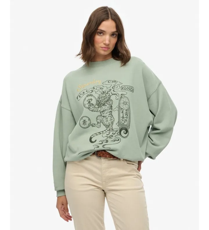 Superdry para mujer. W2012413A Sudadera Tokyo Narrative Oversized verde (L), Casual, Algodón