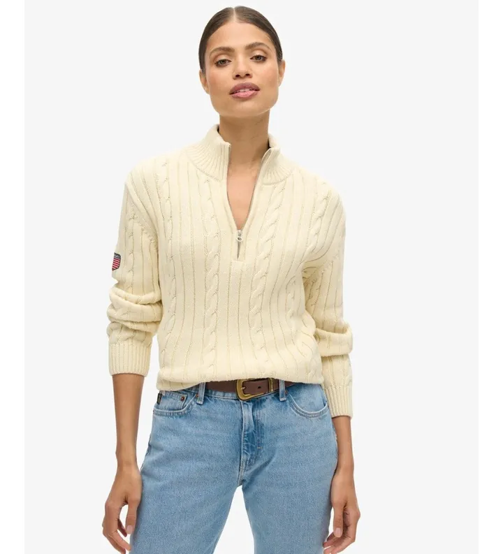 Superdry para mujer. W6110607A Jersey Rugby Henley beige (L), Casual, Algodón