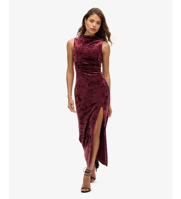Superdry para mujer. W8011695A Vestido Velvet burdeos (L), Fiesta, Poliéster, Sin mangas / Tirantes