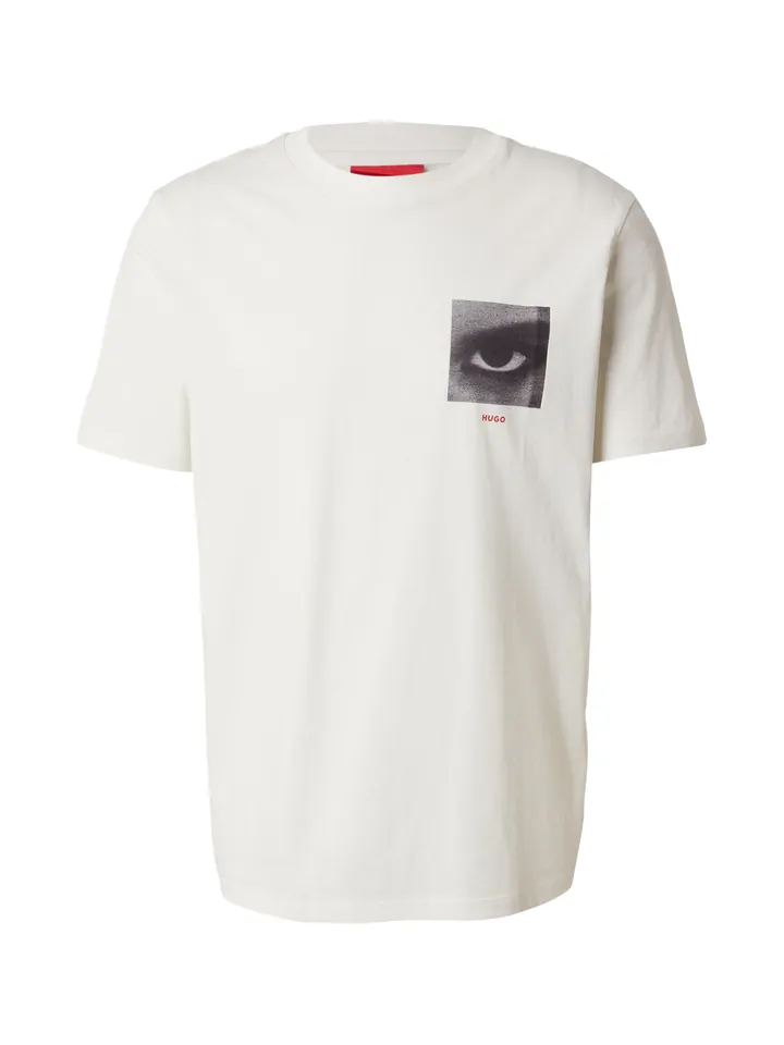 HUGO Camiseta 'Deyss' marfil / gris oscuro / rojo / negro