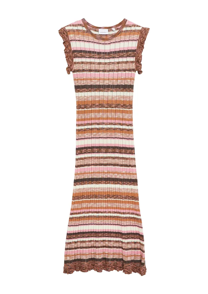 COMMA Vestido  crema / chocolate / naranja claro / rosa claro
