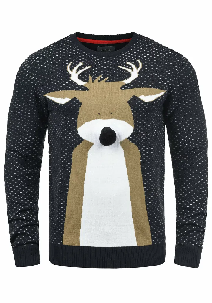 BLEND Jersey 'Rudolph'  azul noche / marrón / negro / blanco