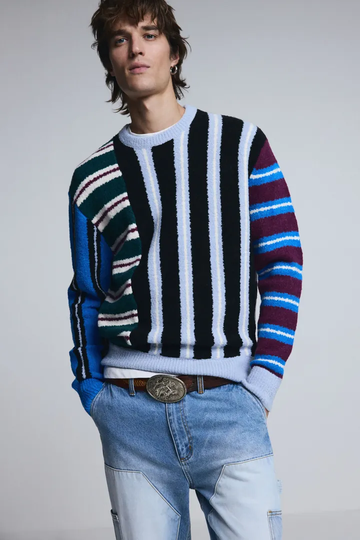 Desigual, Jersey multirayas, Hombre, Rojo, L