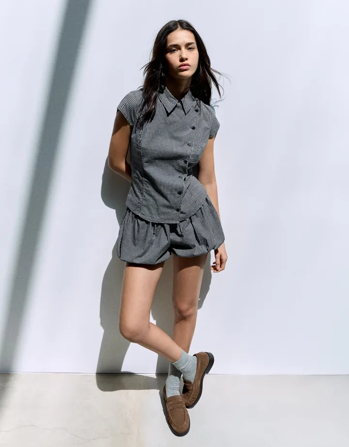 Bershka Camisa Manga Corta Botones Cruzados Mujer L Marino