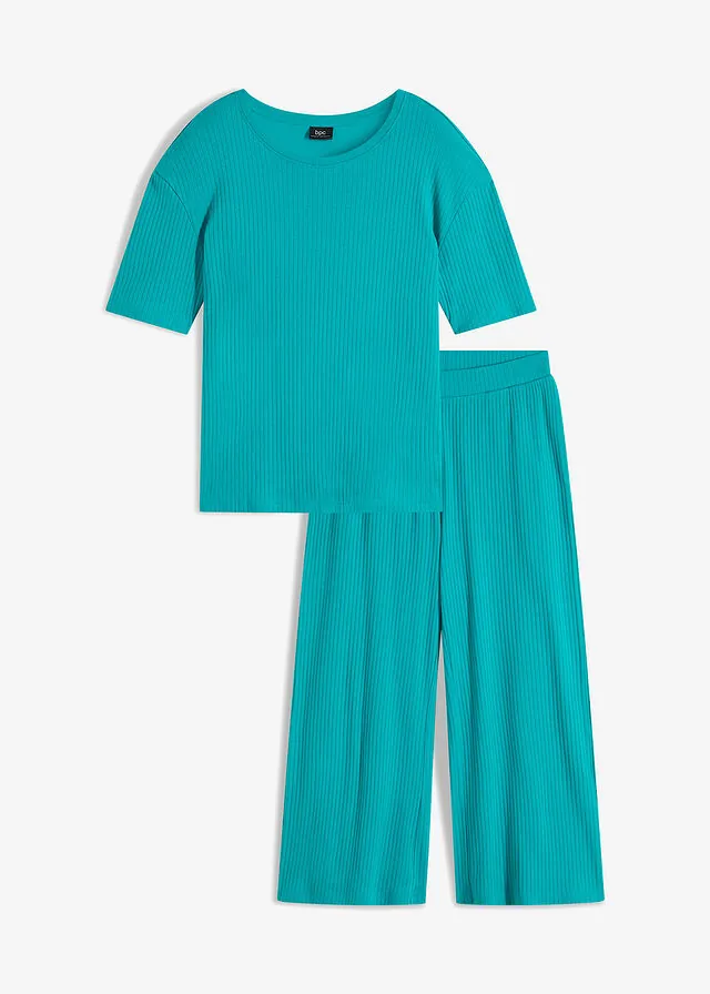 Pijama loungewear de canalé con culotte