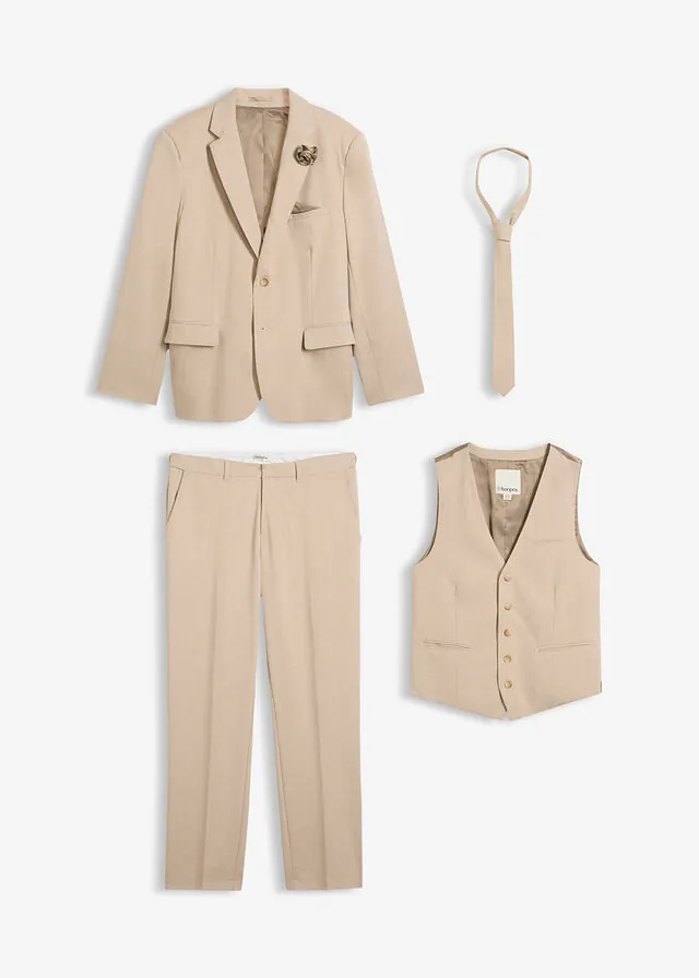 Traje de boda (4 piezas) de corte regular con chaleco y corbata