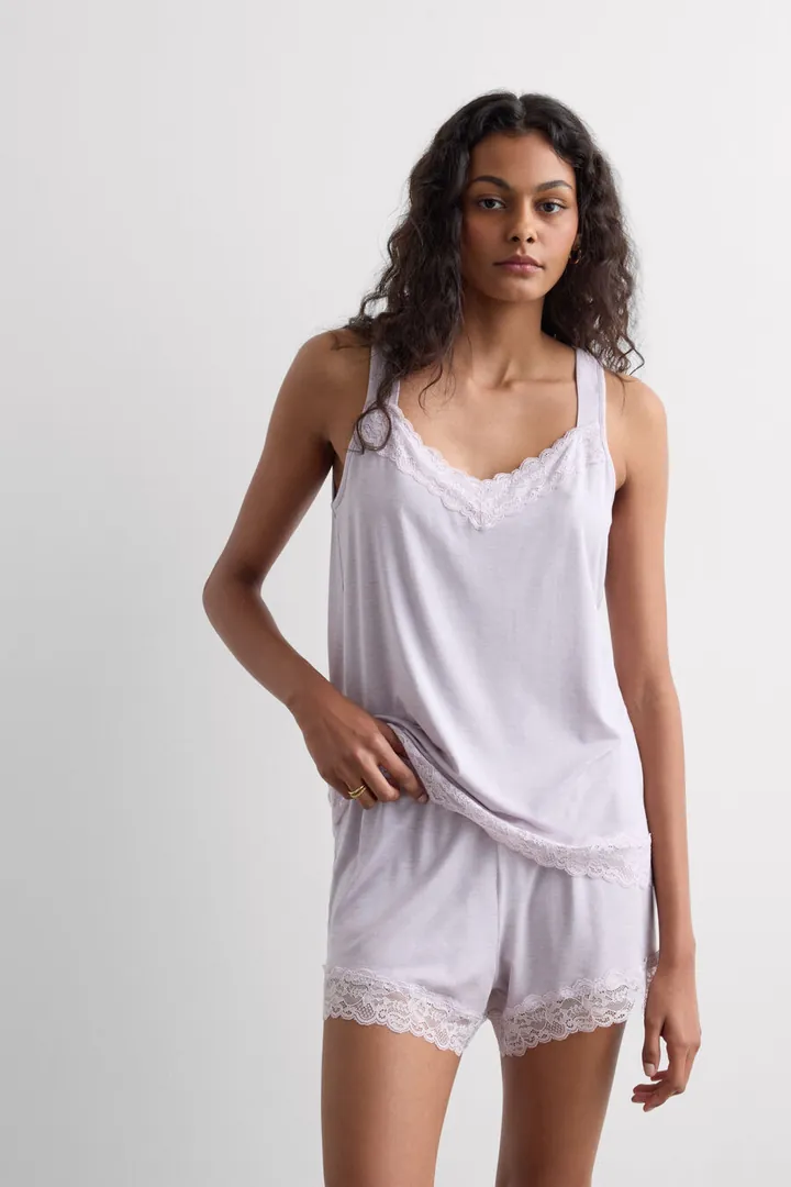 Intimissimi Pijama Corto con Camiseta de Tirantes en Modal con Encaje Mujer Azul Tamaño L