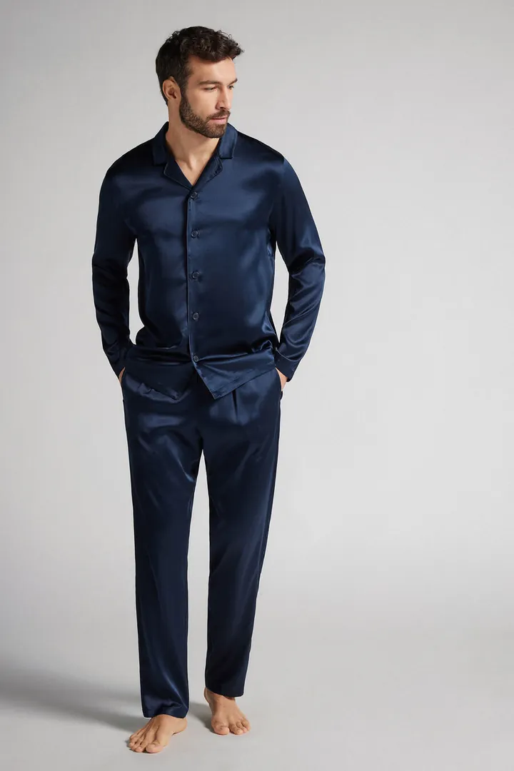 Intimissimi Pijama Largo de Seda Hombre Azul Tamaño L