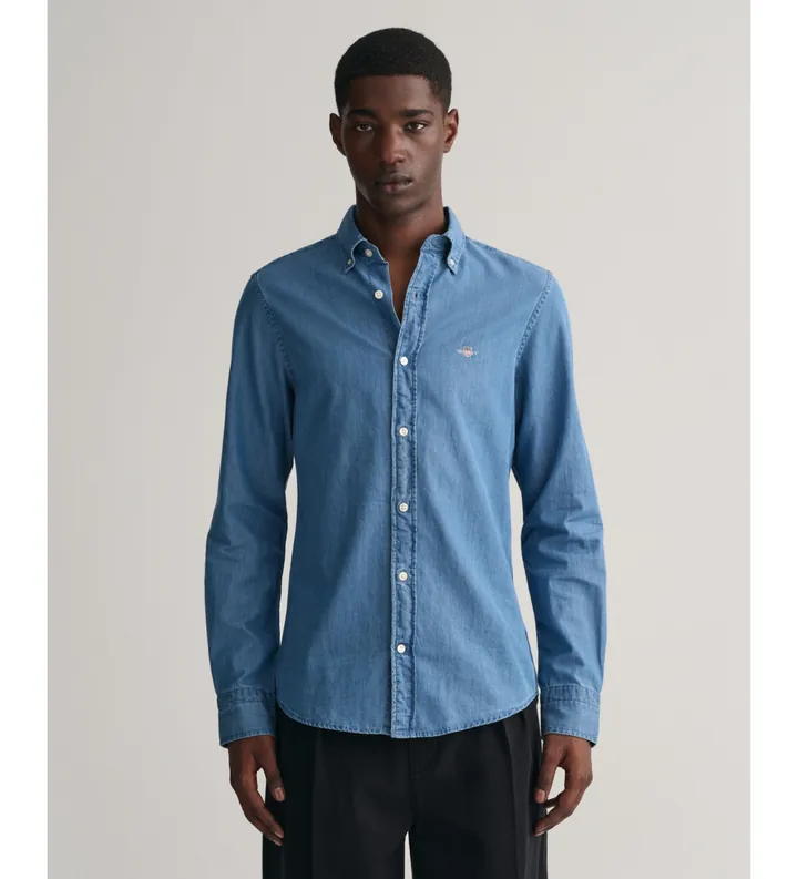 Gant para hombre. 3000402 Camisa Slim Fit azul (S), Casual, Algodón, Manga larga