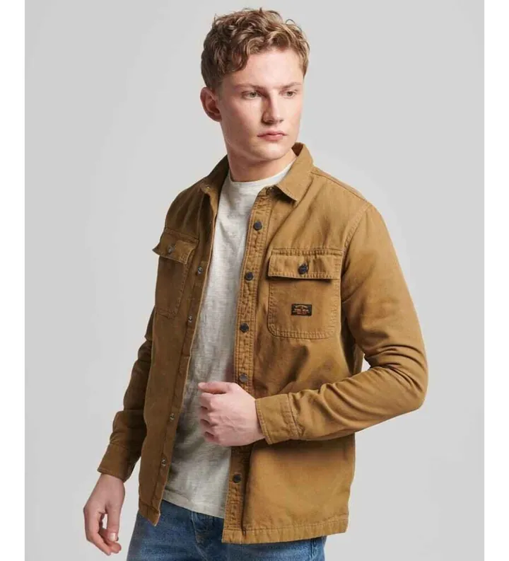 Superdry para hombre. M4010730A Sobrecamisa de lona Workwear marrón (L), Casual, Algodón, Manga larga, Algodón Orgánico, Sostenible