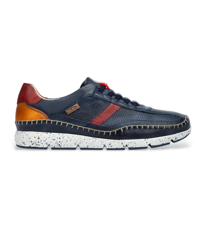 Pikolinos para hombre. M4U-6046C1XL Zapatillas de piel XL con elásticos Fuencarral azul (48), Plano, Cordones, Casual