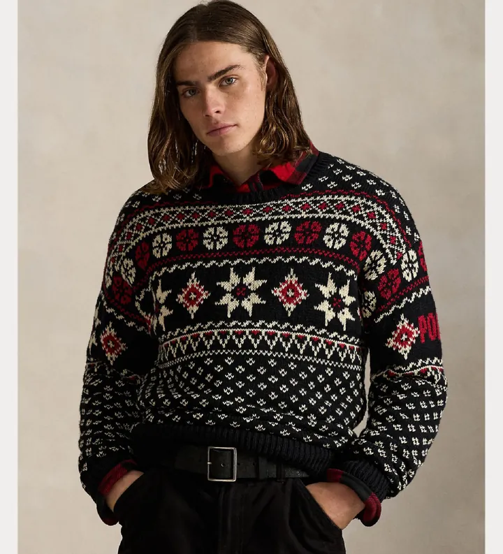 Polo Ralph Lauren para hombre. 710982258001 Jersey de Cachemira con copos de nieve negro (L), Casual, Multicolor