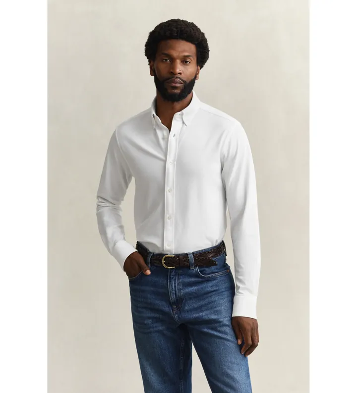 Gant para hombre. 3250271 Camisa Regular Fit de punto de piqué elástico blanco (3XL), Casual, Algodón, Manga larga