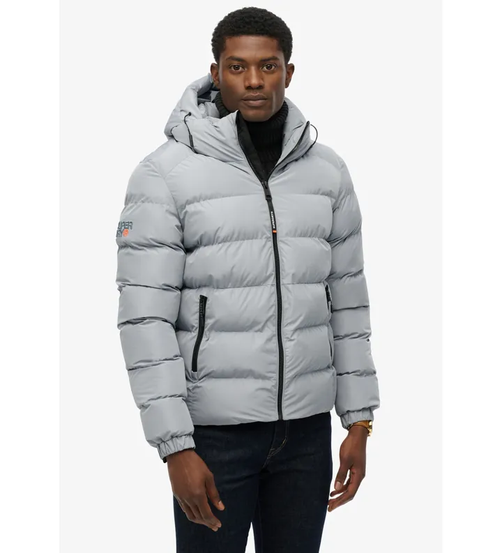 Superdry para hombre. M5011905A Chaqueta Hooded Sports Puffer gris (3XL), Casual, Poliéster