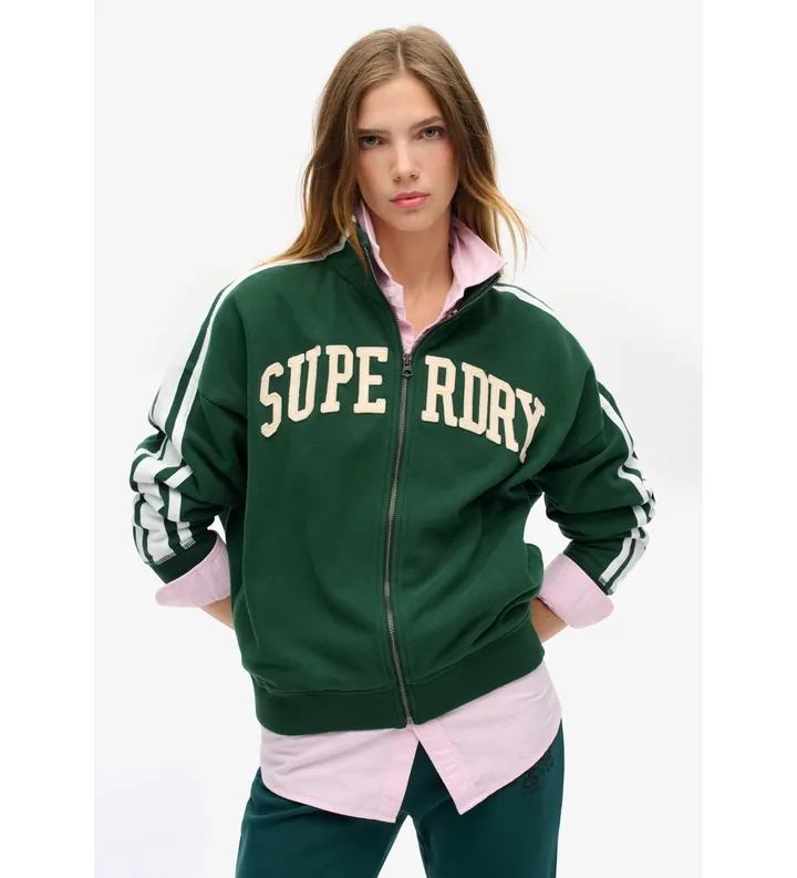 Superdry para mujer. W2012163A Sudadera Athletic Applq Loose Zip Track verde (L), Casual, Algodón