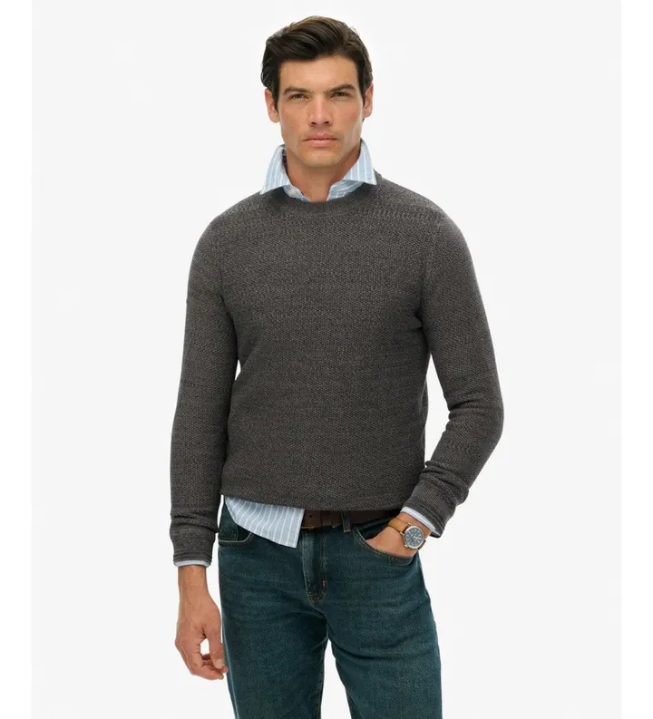 Superdry para hombre. M6110681A Jersey Light Texture gris (L), Casual, Algodón