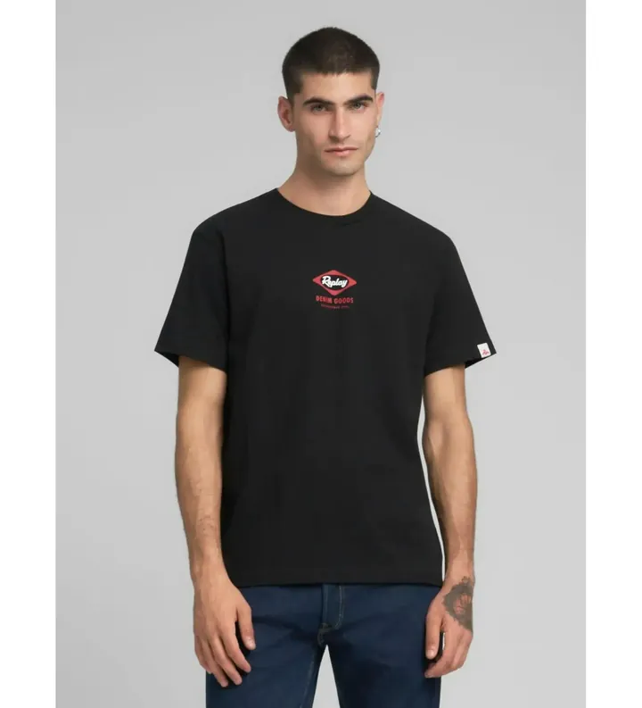 Replay para hombre. M3212.000.2660 Camiseta estampado Legado negro (M), Casual, Algodón, Manga corta
