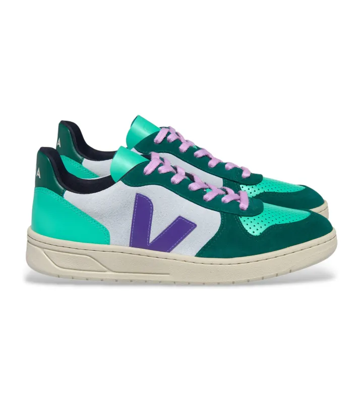 VEJA para mujer. VX0303670 Zapatillas de piel V-10 verde (37), Plano, Cordones, Casual