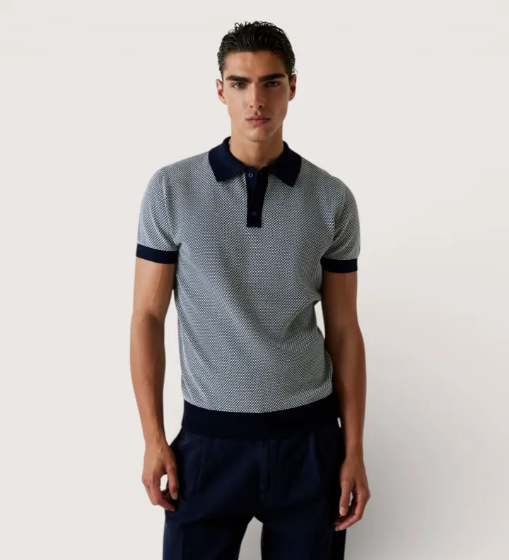 Guess para hombre. M6GR01Z0554 Polo de punto a rayas marino (L), Casual, Algodón, Manga corta