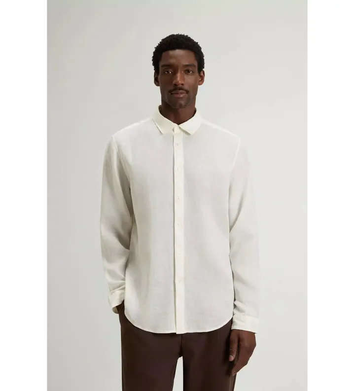 Woolrich para hombre. CFWOSI2013MRUT5284 Camisa de lino blanco (L), Beige, Casual, Manga larga