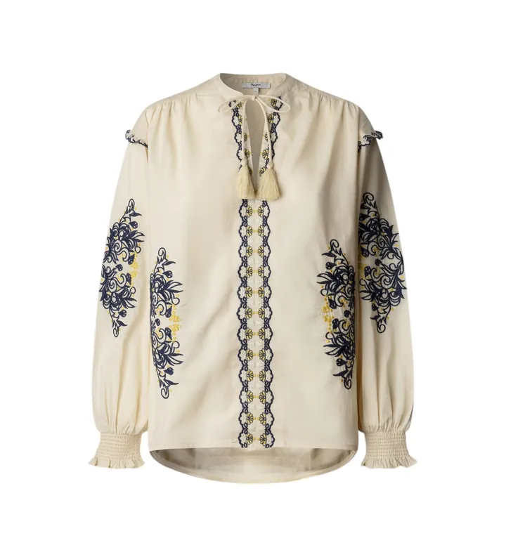 Pepe Jeans para mujer. PL3051425 Blusa Beliza beige (L), Casual, Algodón, Manga larga