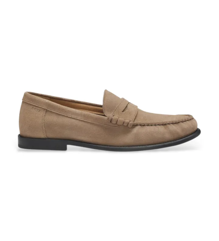 BOSS para hombre. 50563161 Mocasines de ante con antifaz y logo grabado beige (40), Piel, Plano, Ninguno, Casual