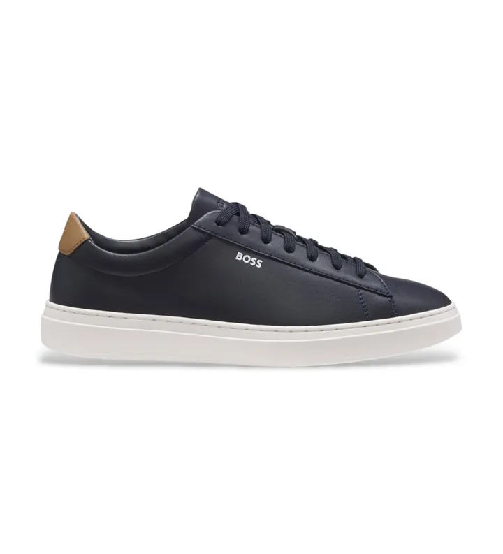 BOSS para hombre. 50552853 Zapatillas de piel Kieran Tenn marino (39), Plano, Cordones, Casual