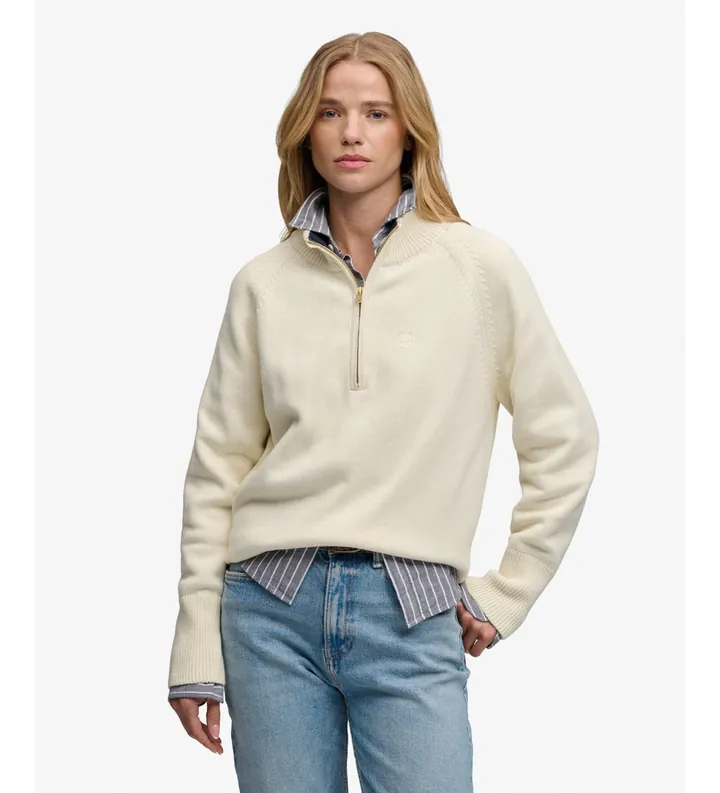 Superdry para mujer. W6110625A Jersey medio cierre Classic beige (L), Casual, Algodón