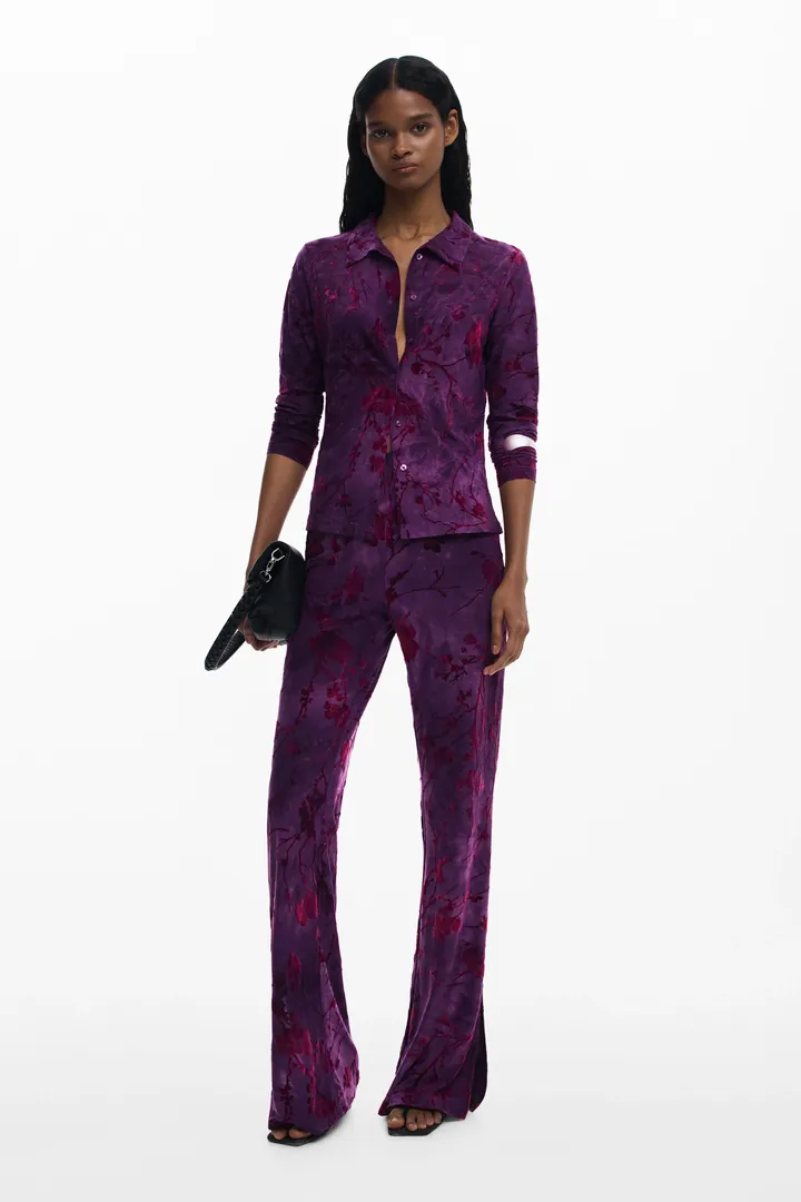 Desigual, Pantalón fluido textura flared, Mujer, Poliester, Rojo, L