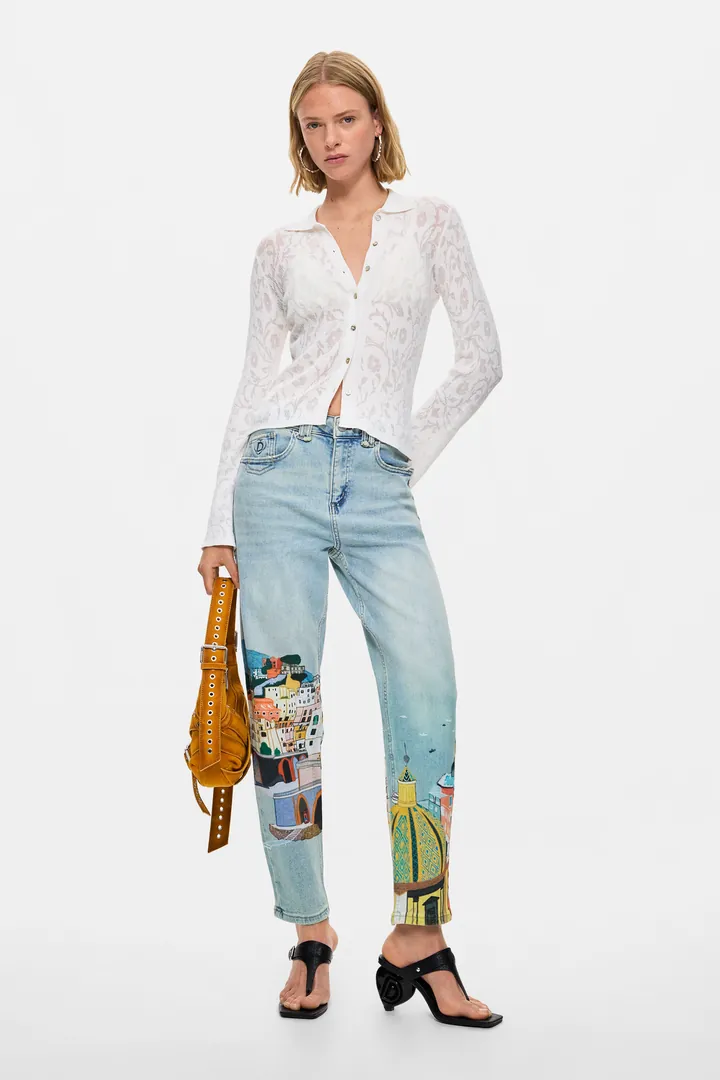 Desigual, Pantalón vaquero Amalfi balloon, Mujer, Algodon, Azul, 34