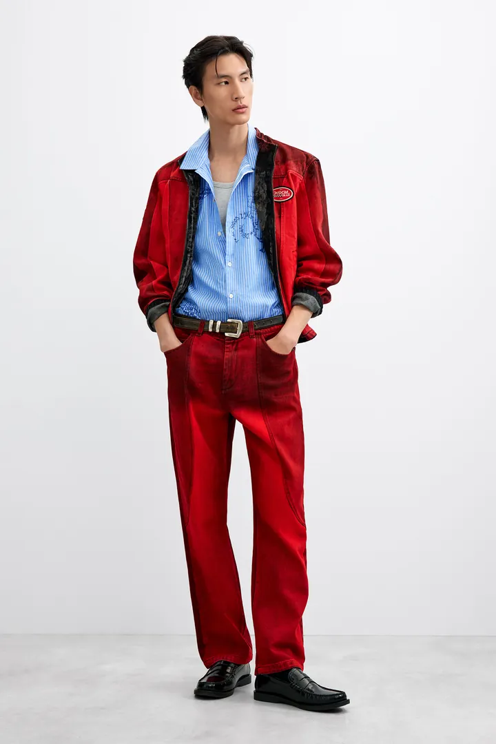 Desigual, Pantalón vaquero panelado, Hombre, Algodon, Rojo, 28