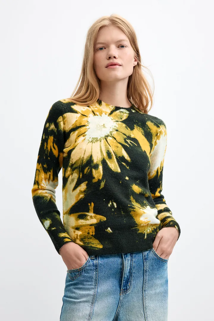 Desigual, Jersey Estampado Floral, Mujer, Negro, L