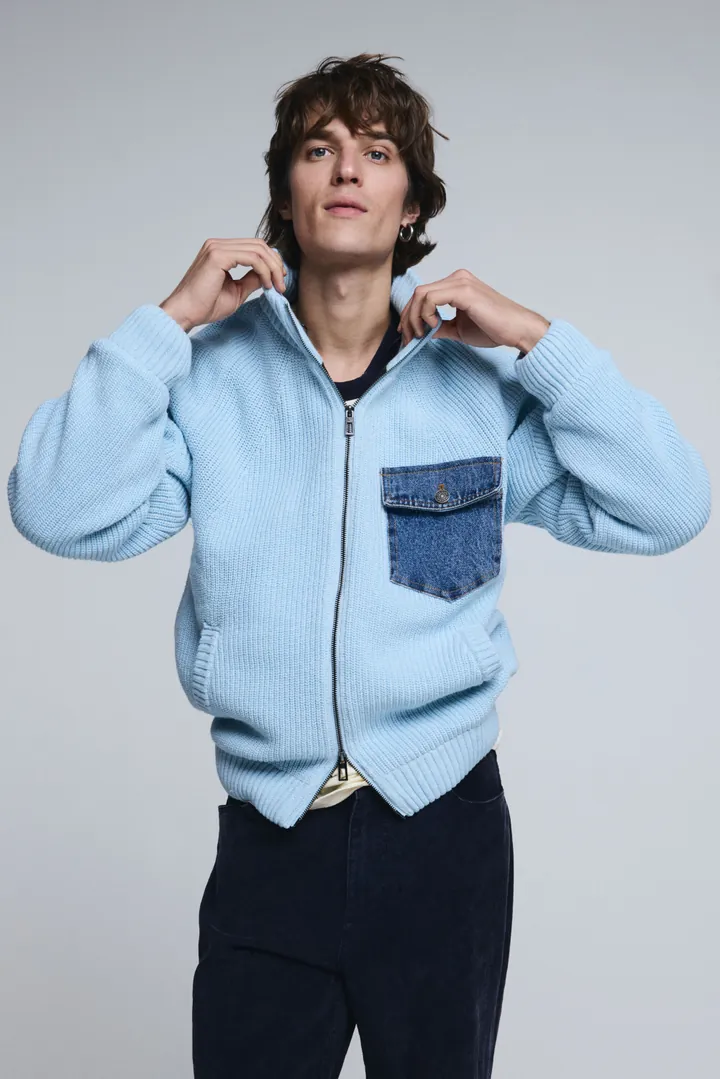 Desigual, Jersey punto cremallera doble, Hombre, Azul, L