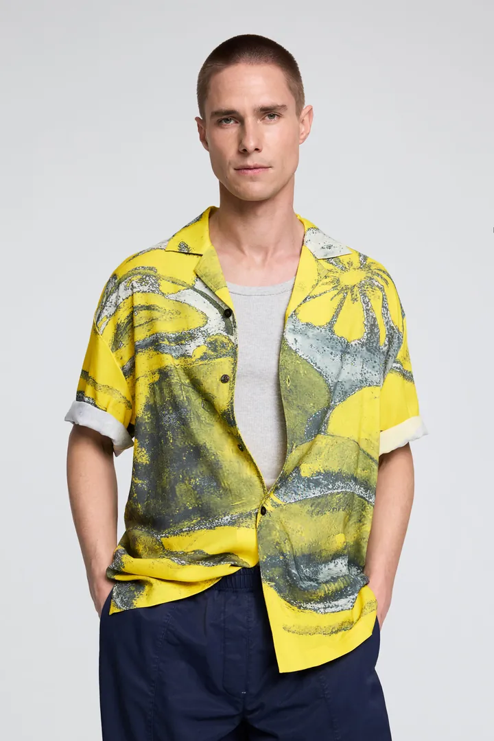 Desigual, Camisa estampada cuadro, Hombre, Viscosa, Amarillo, L