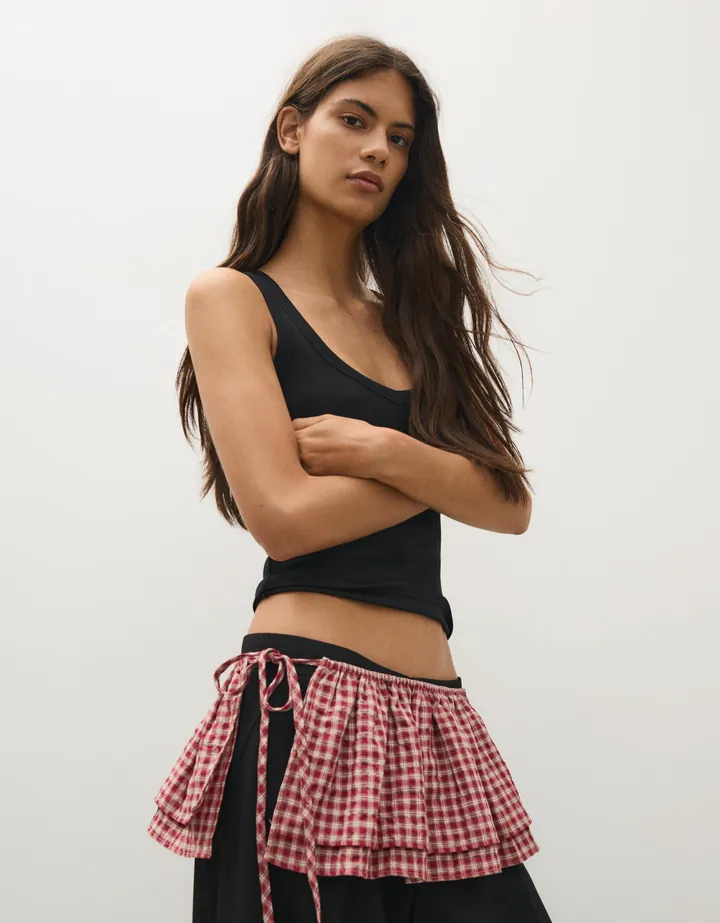 Bershka Sobre Falda Cuadros Mujer Rojo
