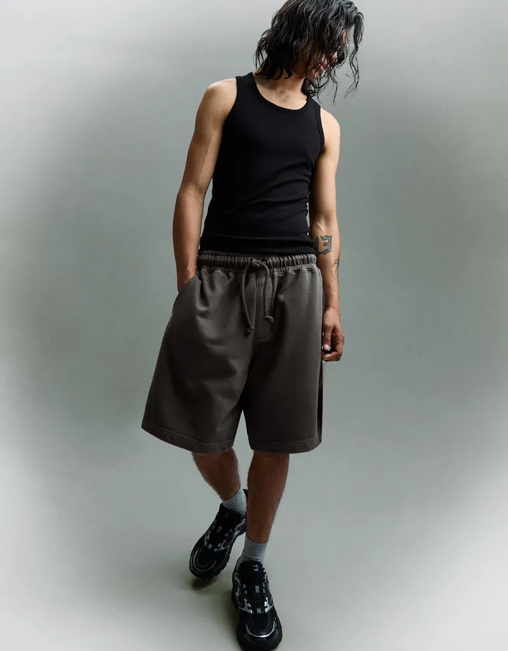 Bershka Bermuda Boxy Lavado Hombre L Gris