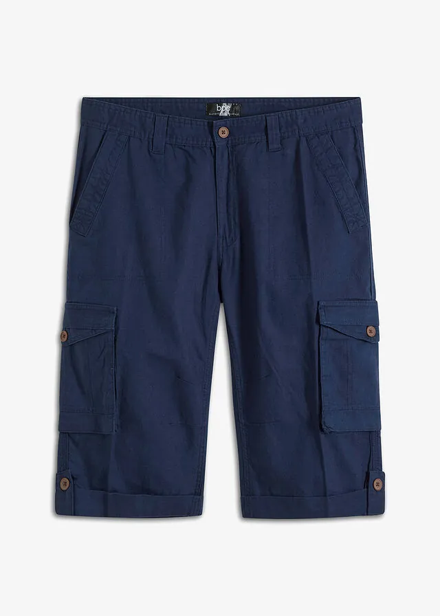 Bermudas cargo largas, regular fit, de mezcla de lino ligera