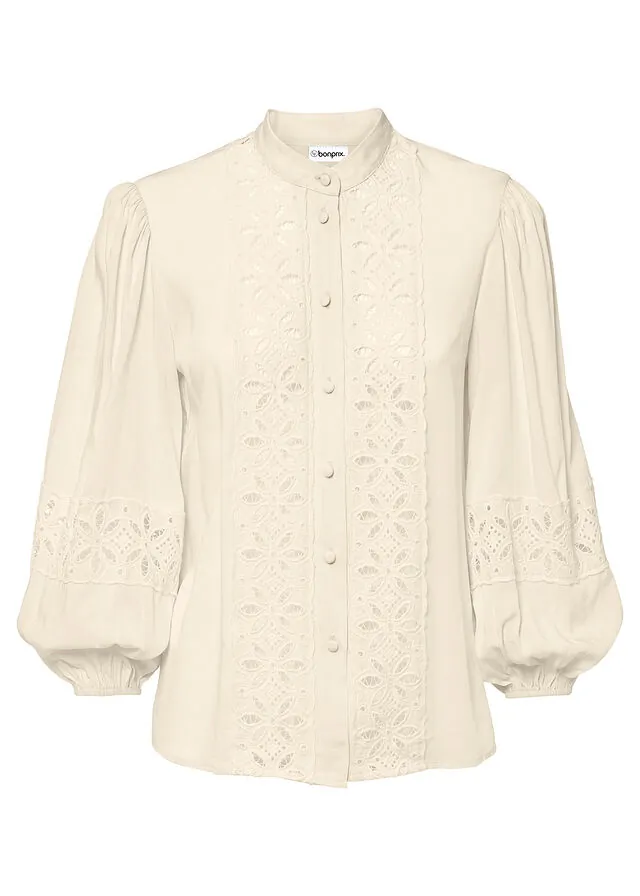 Blusa con encaje de mezcla suave de viscosa