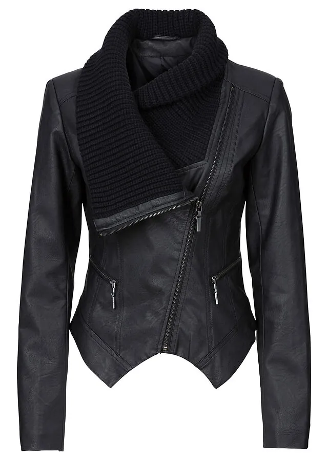 Chaqueta de piel sintética con cuello alto