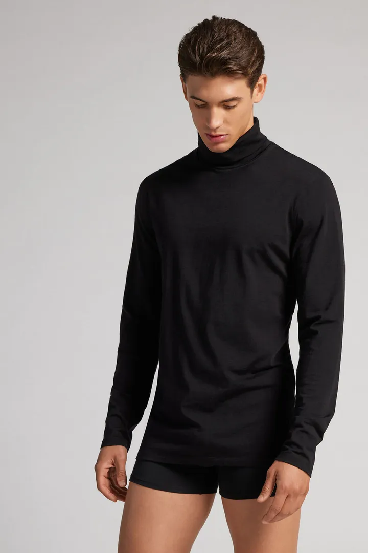Intimissimi Camiseta de cuello alto y manga larga de lana merino para hombre Hombre Azul Tamaño L