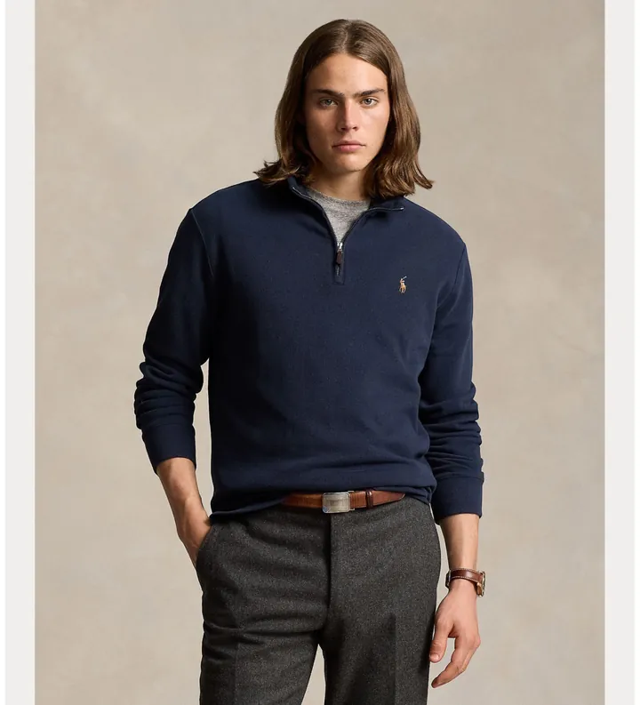 Polo Ralph Lauren para hombre. 710671929029 Jersey Estate-Rib marino (XL), Casual, Algodón, Manga larga