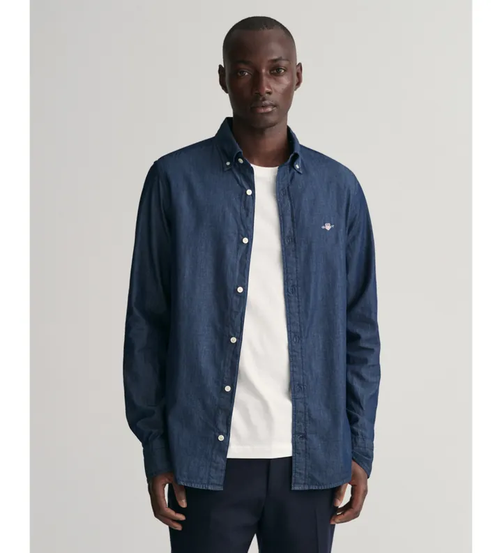 Gant para hombre. 3000402 Camisa Slim Fit Indigo marino indigo (L), Casual, Algodón, Clásico, Manga larga