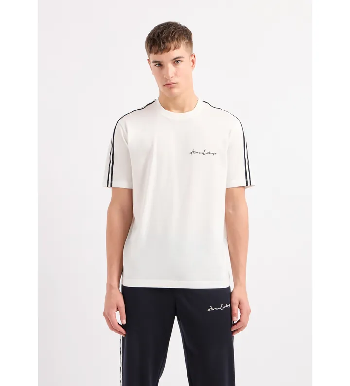 A|X Armani Exchange para hombre. 8NZTSGZJ9AZ1116 Camiseta de corte estándar blanco (L), Casual, Algodón, Manga corta