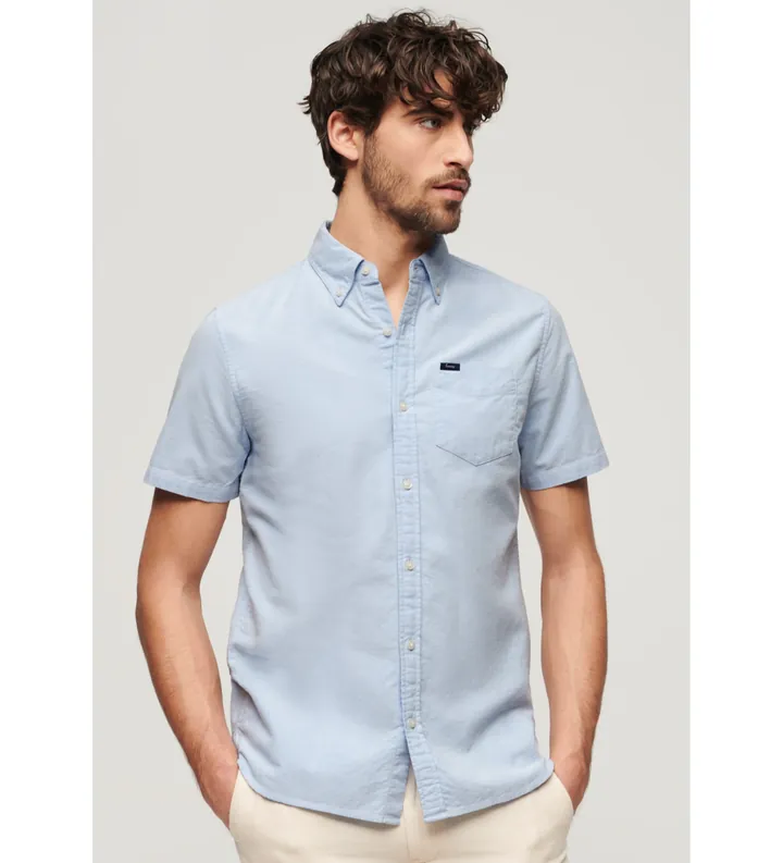 Superdry para hombre. M4010623A Camisa Oxford de manga corta azul (L), Casual, Algodón