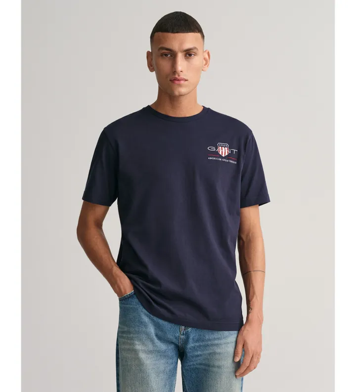 Gant para hombre. 2067004 Camiseta bordada Archive Shield marino (L), Casual, Algodón, Manga corta