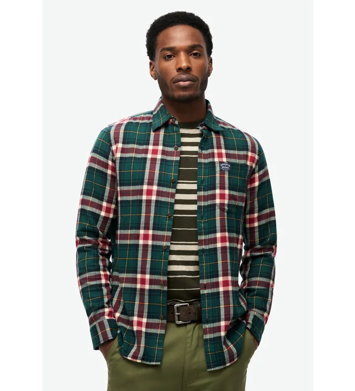 Superdry para hombre. M4010727A Camisa Lumberjack verde (S), Casual, Algodón, Manga larga